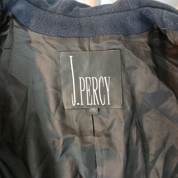 J. Percy Navy Hooded Merino Wool Coat Ladies M button front VTG Y2K made in USA - Picture 6 of 11